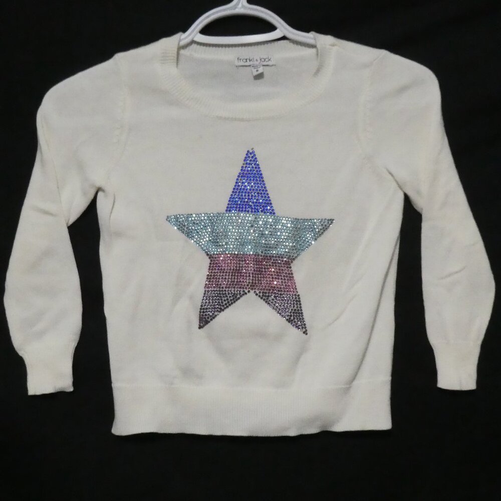FRANKI & JACK | youth, small | White Lightweight Knit Sweater | Shiny Star Front